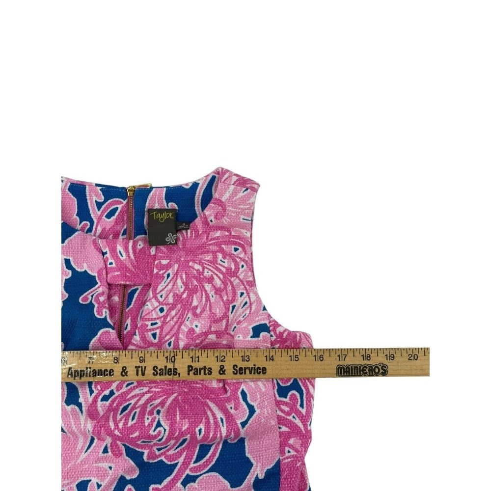 Taylor Women's Pink Blue Sleeveless Tropical Floral Pockets Dress Size 4 - Picture 11 of 15